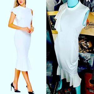 🔥 NWOT FINEJO BOUTIQUE RUFFLE FORMAL COCKTAIL MIDI DRESS M